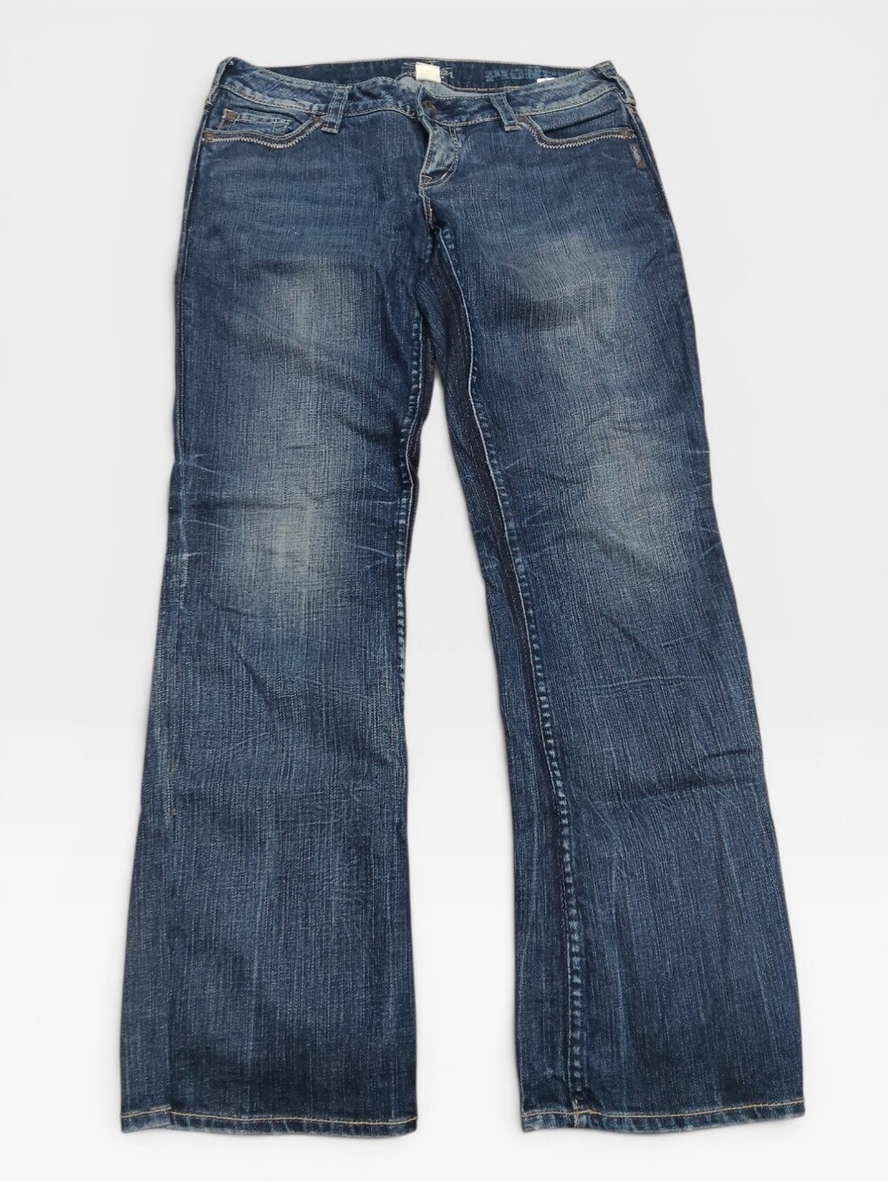 Y2k Silver Jeans Dark Blue Wide Leg Flare Jeans